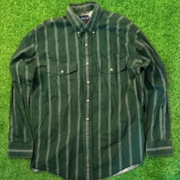 Vintage Wrangler Men's Dark Green Patterned Shirt - Picture 1 of 6